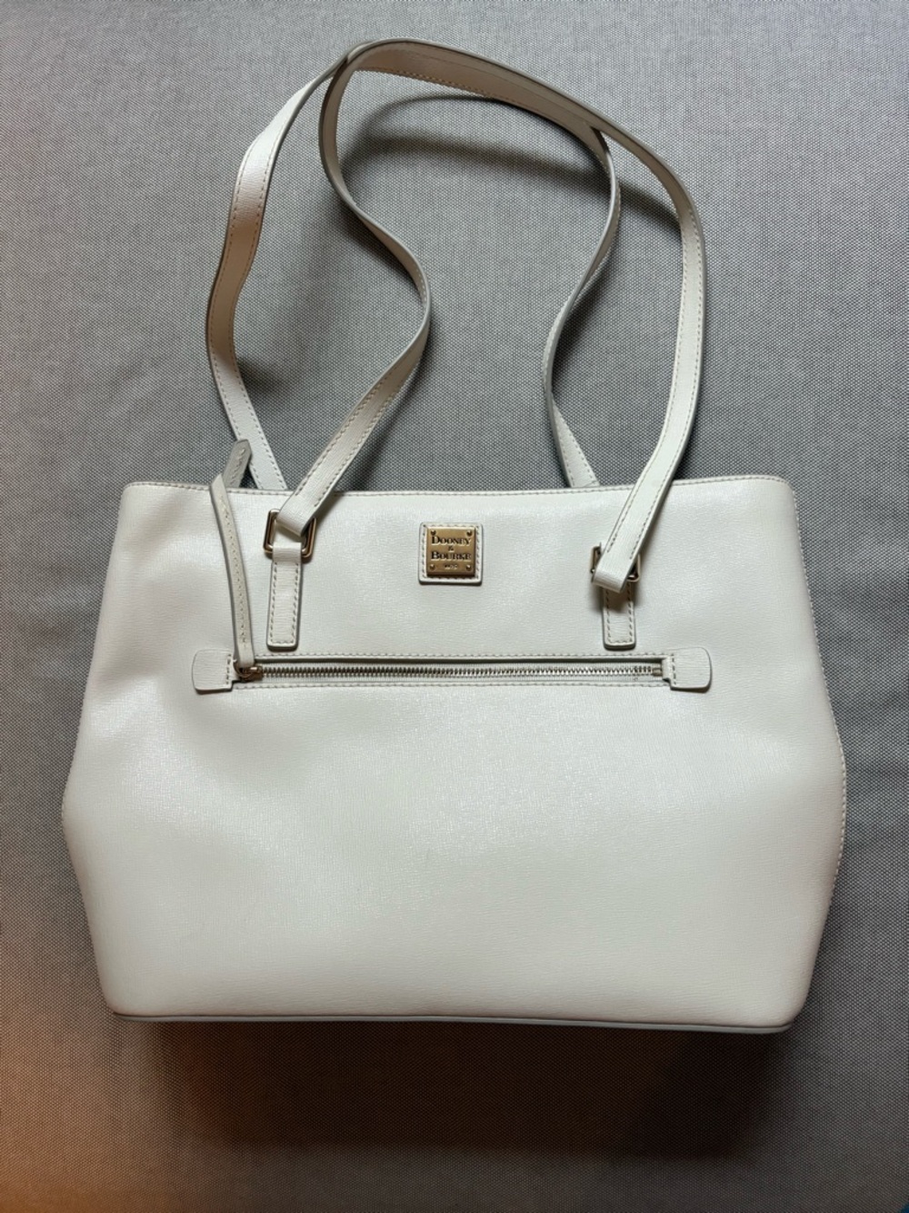 Dooney & Bourke Cream Leather Shoulder Tote with Front Zip - Picture 4 of 8